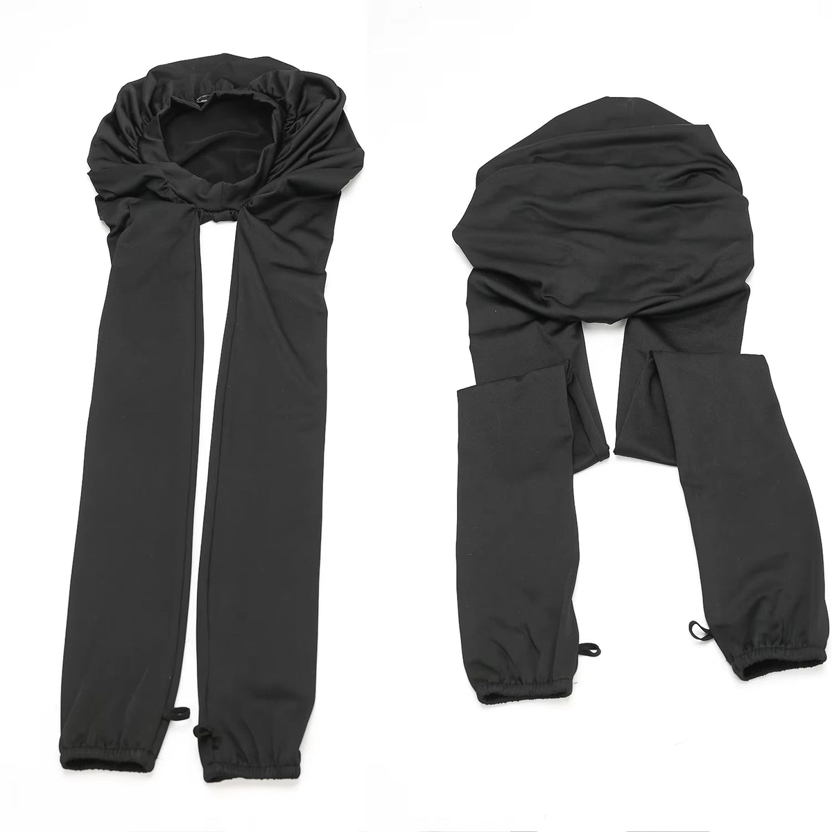 Black long hair sleeping bonnet set shown folded on a white background