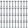 A grid of silver stainless steel labret lip rings for piercings.