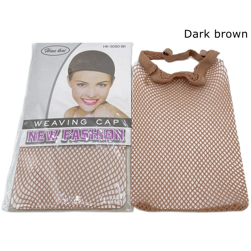 Dark brown weaving cap made of stretchy nylon net material for hair