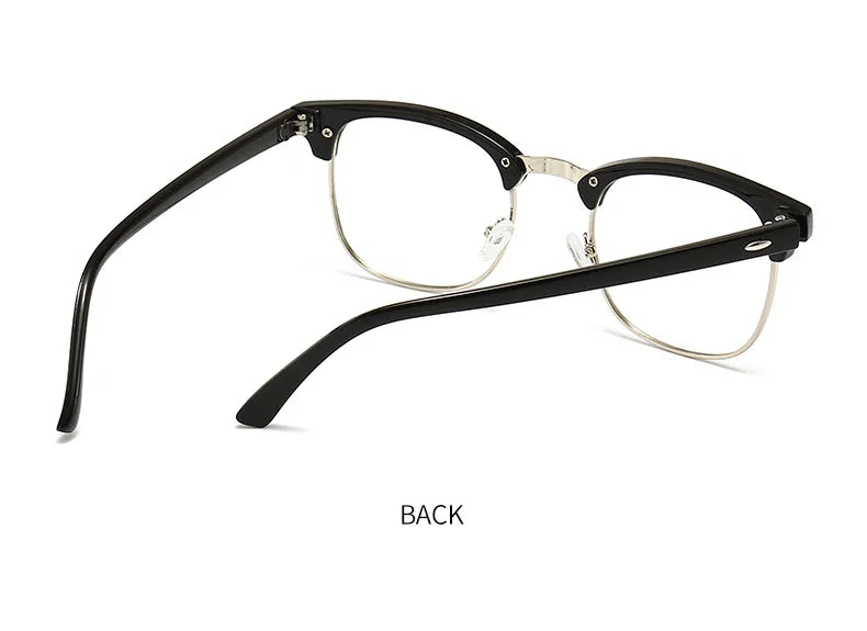 Gafas con marco negro mostradas desde la parte posterior