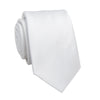 A white men's slim jacquard business tie rolled and displayed against a white background.