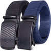 A black tactical canvas utility belt with a dark blue nylon strap and a black buckle.