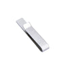Brushed stainless steel men's tie clip with a rectangular design.