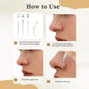 A four-step guide showing how to use a titanium piercing tool kit for nose piercings.