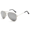Men's aviator sunglasses with silver frames shown against a white background.