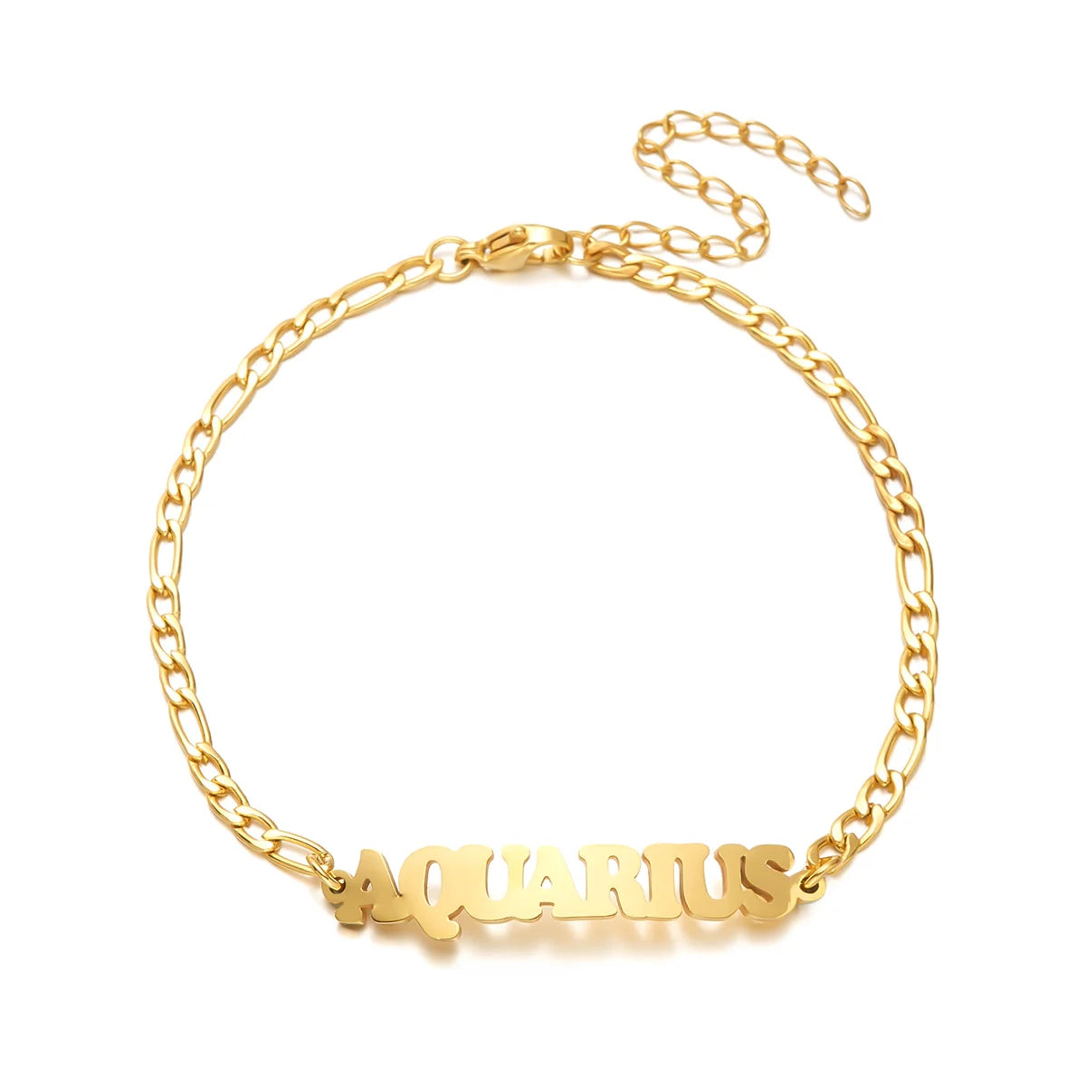Gold stainless steel zodiac constellation charm bracelet with a delicate chain design