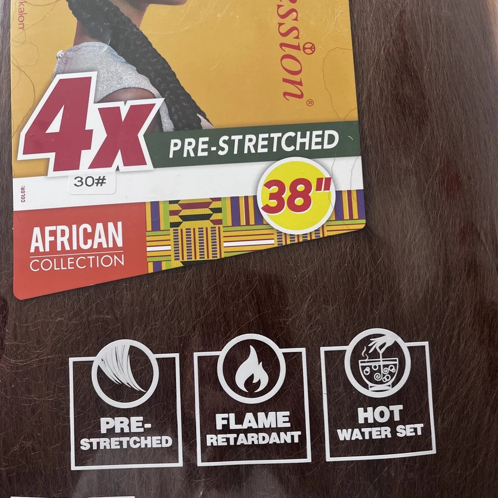 Paket mit 4x vorgespanntem afrikanischem synthetischem Zopfhaar mit Flammschutz und Anleitung für heißes Wasser