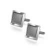 Silver cufflinks with a textured square design and silver findings