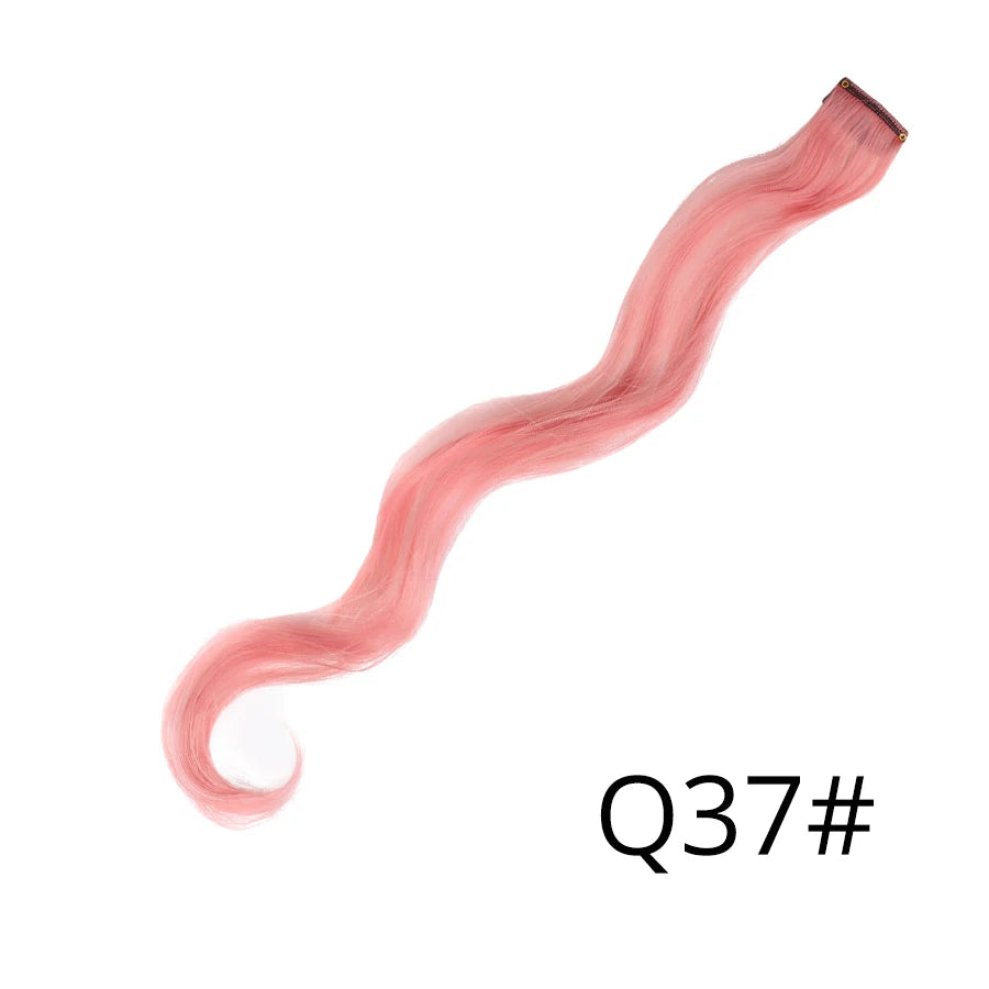 A long, wavy strand of pink synthetic hair extensions.