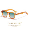 Quadratische Schildpatt-Sonnenbrille mit goldenem Rahmen und getönten Linsen
