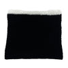 Black crocheted beanie hat with white trim and cat ear design