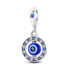 Sterling silver devil's eye charm bracelet featuring a round blue and black gemstone pendant
