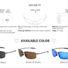 Randlose Sportbrille in Schwarz, Braun und Blau mit Größen- und Passangaben.