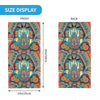 Front and back views of a Bohemian Hamsa Hand bandana neck gaiter featuring intricate colorful patterns