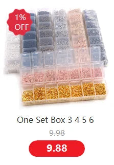 A set box containing six compartments of various colored ball pins for DIY jewelry making.