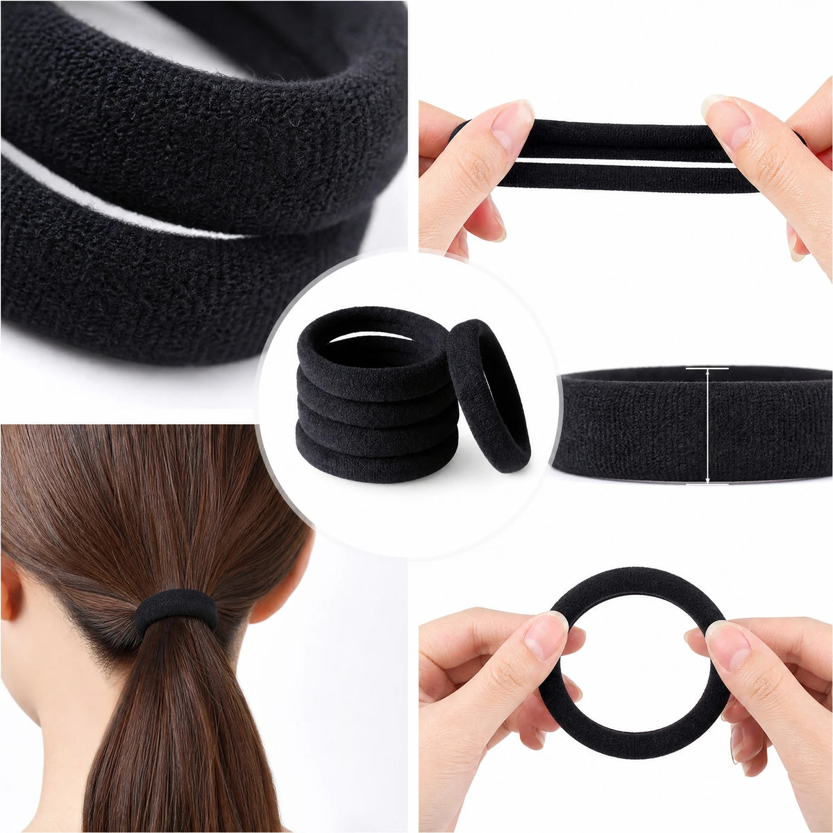 Attaches élastiques noirs et sans couture pour attacher les chignons et les tresses
