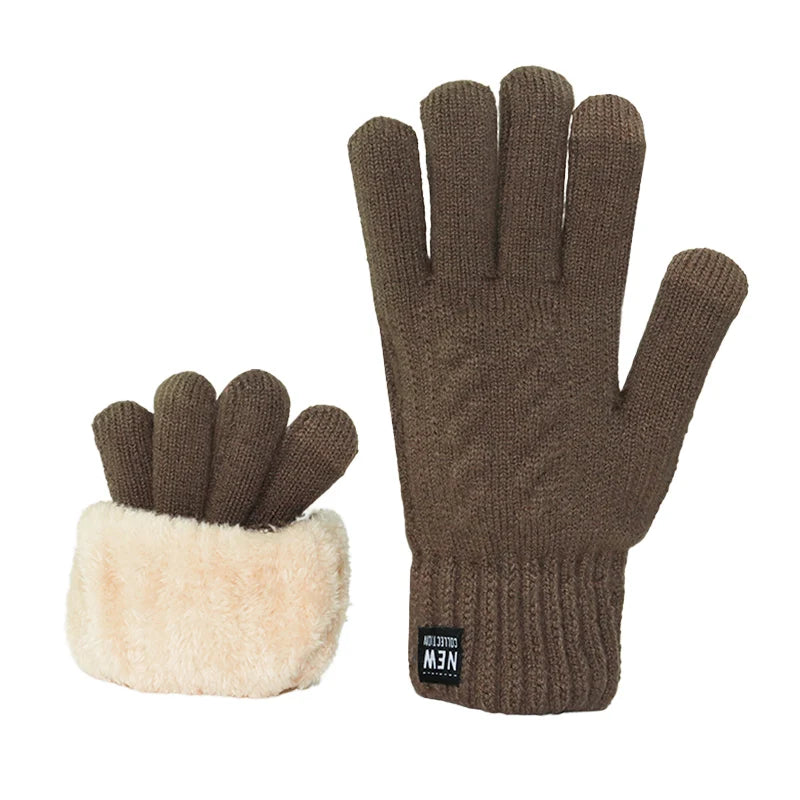 Une paire de gants de laine marron avec une doublure en polaire beige clair.
