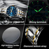 A luxury men's quartz watch featuring a blue luminous dial, a diamond texture strap, and a hardlex mirror.