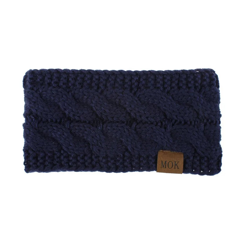 Dark navy knitted plush winter ear warmer headband