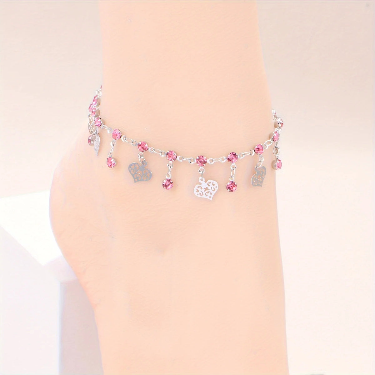 Stainless Steel Anklet with Blue Rhinestone Pendants