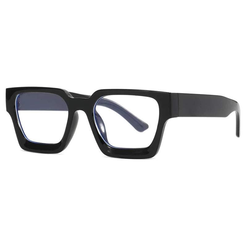 Montura de gafas cuadrada vintage negra con lentes tintados azul oscuro