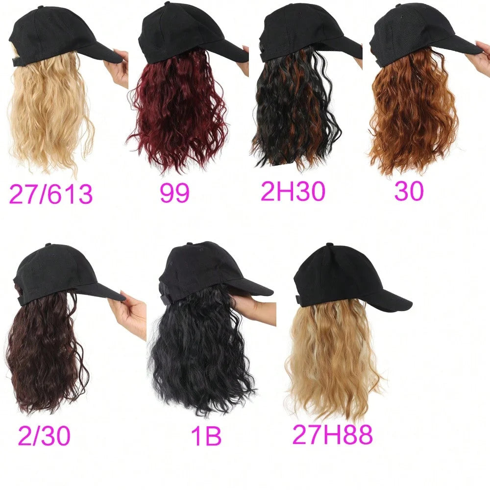 A collection of black wigs with various hair colors and textures shown from the back.