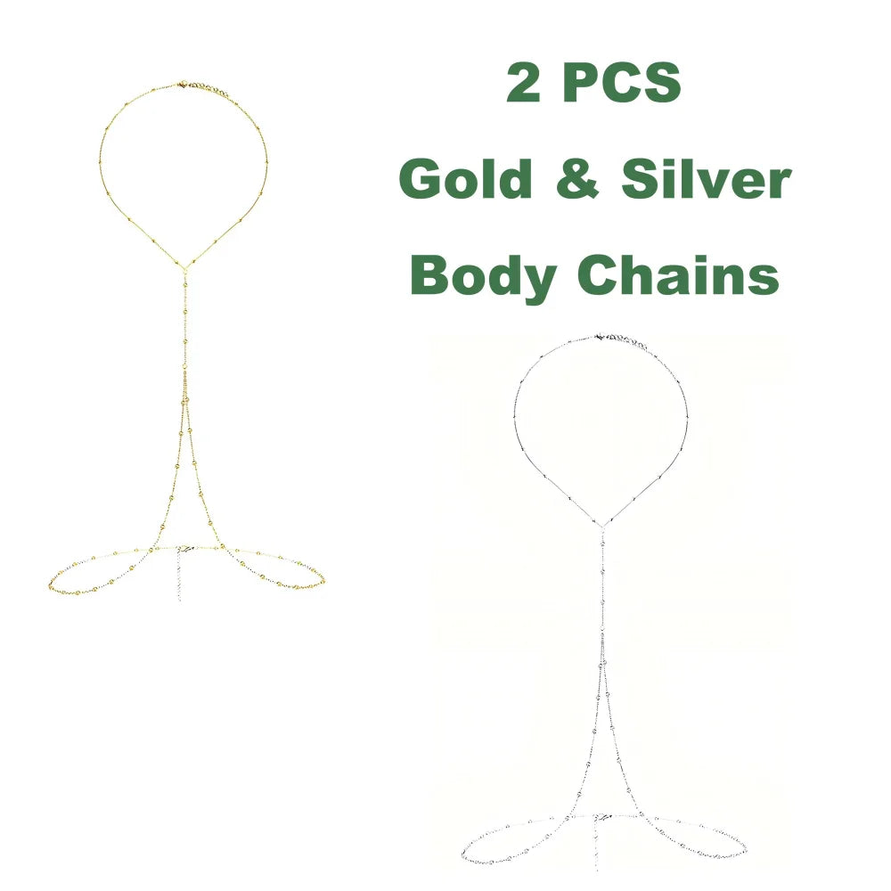 Two gold and silver adjustable belly chains displayed separately.