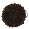 Dunkelbraune synthetische Afro-Puff-Chignon-Haarverlängerung mit schwarzem Elastikband.