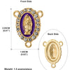 Gold and purple centerpiece connectors for a rosary, showing the front and back sides.