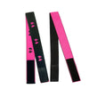 Two adjustable elastic bands for wig edges, one black with pink flowers and one bright pink.