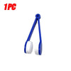 A blue and white portable multifunctional eyeglass cleaning kit with a loop and cleaning pad.
