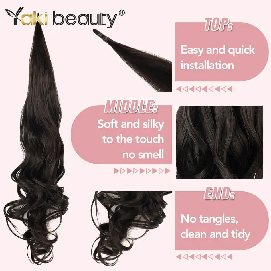 Image showing Yakı beauty hair extensions in black, demonstrating easy installation and a smooth finish.