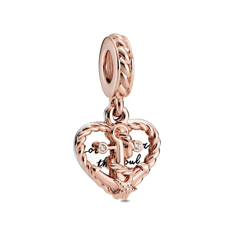 Rose gold cherry blossom charm pendant with a detailed link design