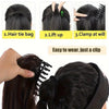 Instructions show how to use a hair tie bag, lift up, and clamp at will for an 18-inch synthetic straight claw clip hair exte