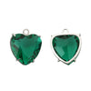 A pair of heart-shaped green crystal pendants set in stainless steel.