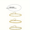 A set of gold-colored flat snake chain anklets, adjustable for various sizes.