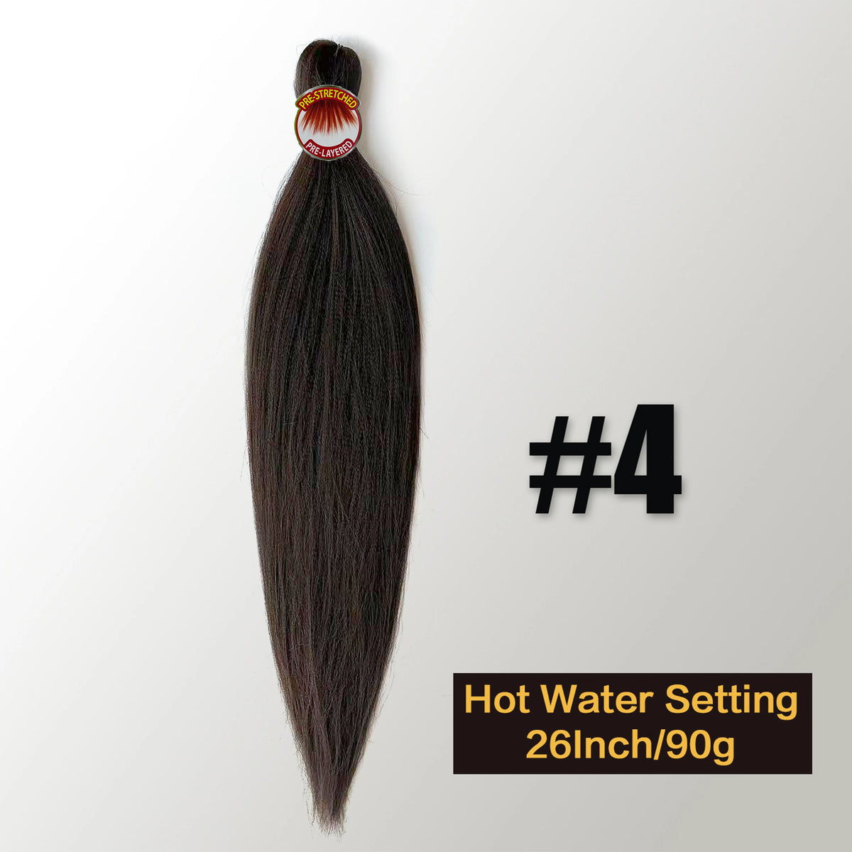 A bundle of dark brown pre-stretched Kanekalon braiding hair extensions labeled #4