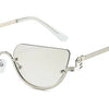 Gafas de estilo retro con bisagras de gato en metal plateado y lentes transparentes y armazones finos