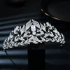 Diadème de mariée en zircone taillée scintillant avec des feuilles délicates et un centre en diamant.