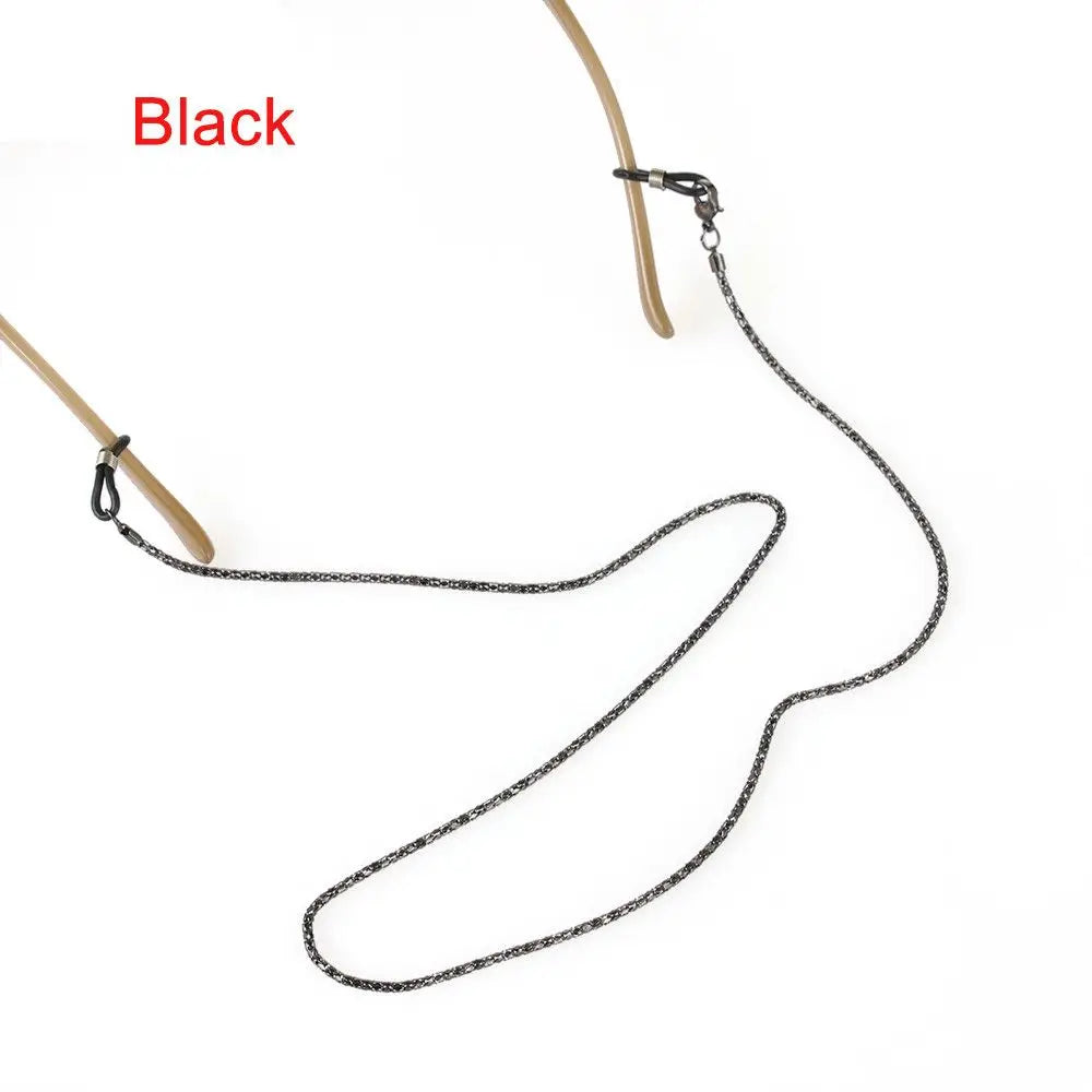 Black retro vintage metal frame sunglasses hanging on a cord