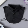 Black elegant detachable button-up collar shirt laid flat on a gray surface.