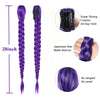 Purple braided hair extensions shown in various lengths and styles with instructions for strong fixation