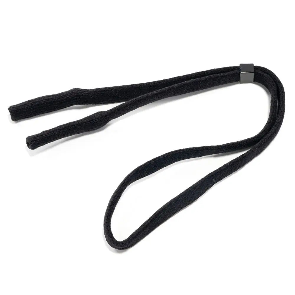 Black adjustable eyewear lanyard necklace with a black strap and metal clasp