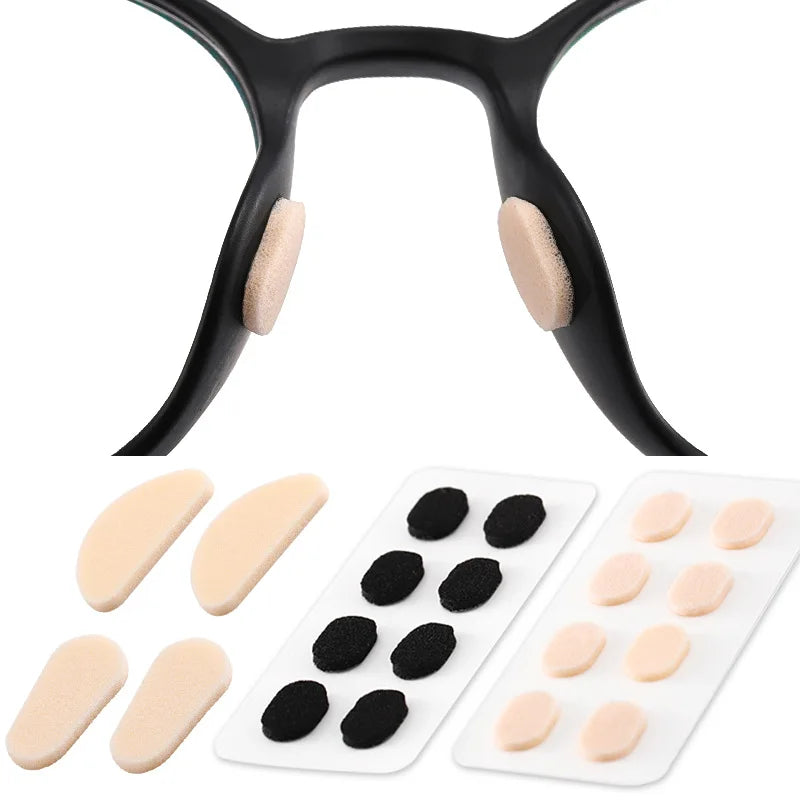 Pattes nasales pour lunettes réutilisables autocollantes noires avec des coussinets adhésifs beige clair de différentes forme