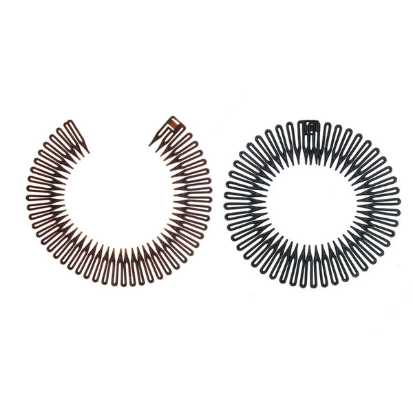 A pair of plastic stretch diamond hair clips, showing the open and closed forms.