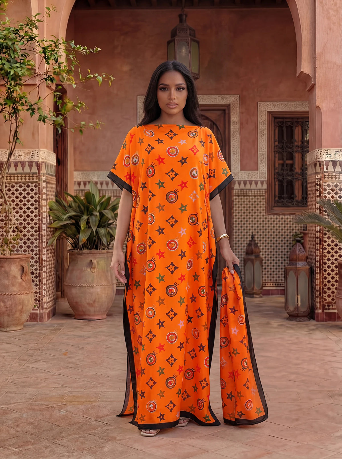 Floral Print Satin Maxi Shawl for Summer