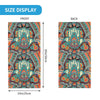 Front and back views of a Bohemian Hamsa Hand bandana neck gaiter featuring intricate colorful patterns