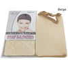Beige weaving cap product with a model wearing the cap and a separate mesh bag.