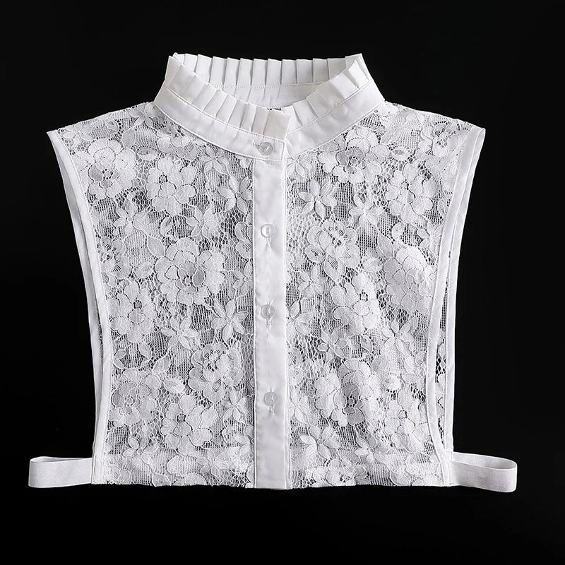 White lace blouse with a false collar and detachable neckline