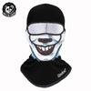 Black full face balaclava helmet liner with a white clown face design